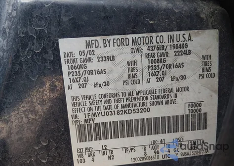 2002 Ford Escape Xlt from USA, damaged, VIN 1FMYU03182KD53200